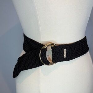 Lauren Ralph Lauren Black Woven Nylon Belt with Gold Ring Buckle M/L